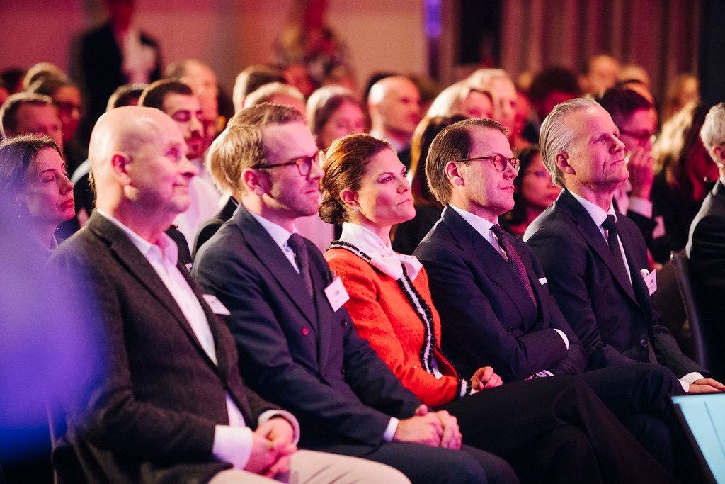 TRH The Crown Princess and Prince Daniel of Sweden in London at the Outer Thinking summit. 